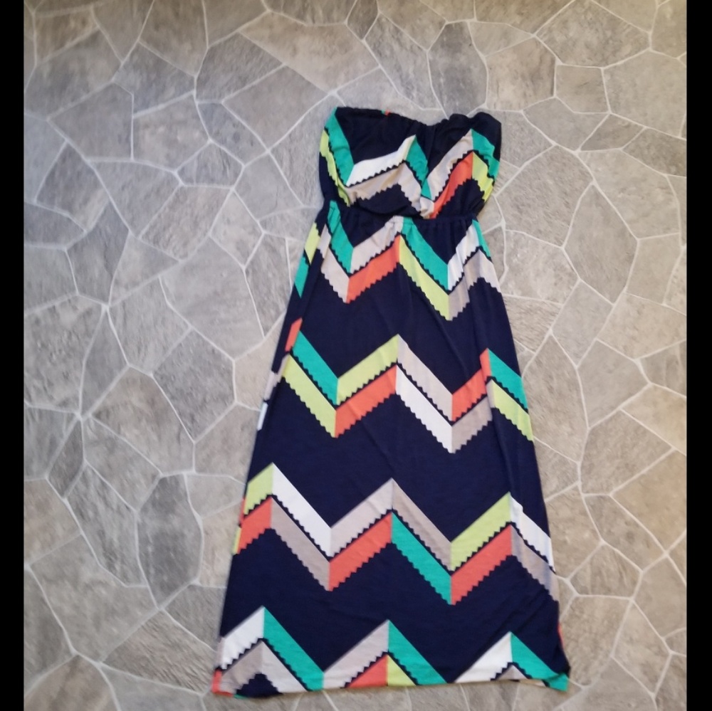 Multicolored Strapless Maxi Dress